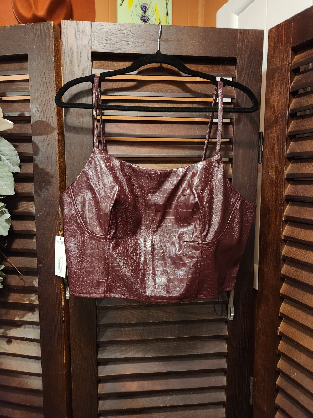 BOLD elements Burgundy Faux Leather Cropped Tank Top
